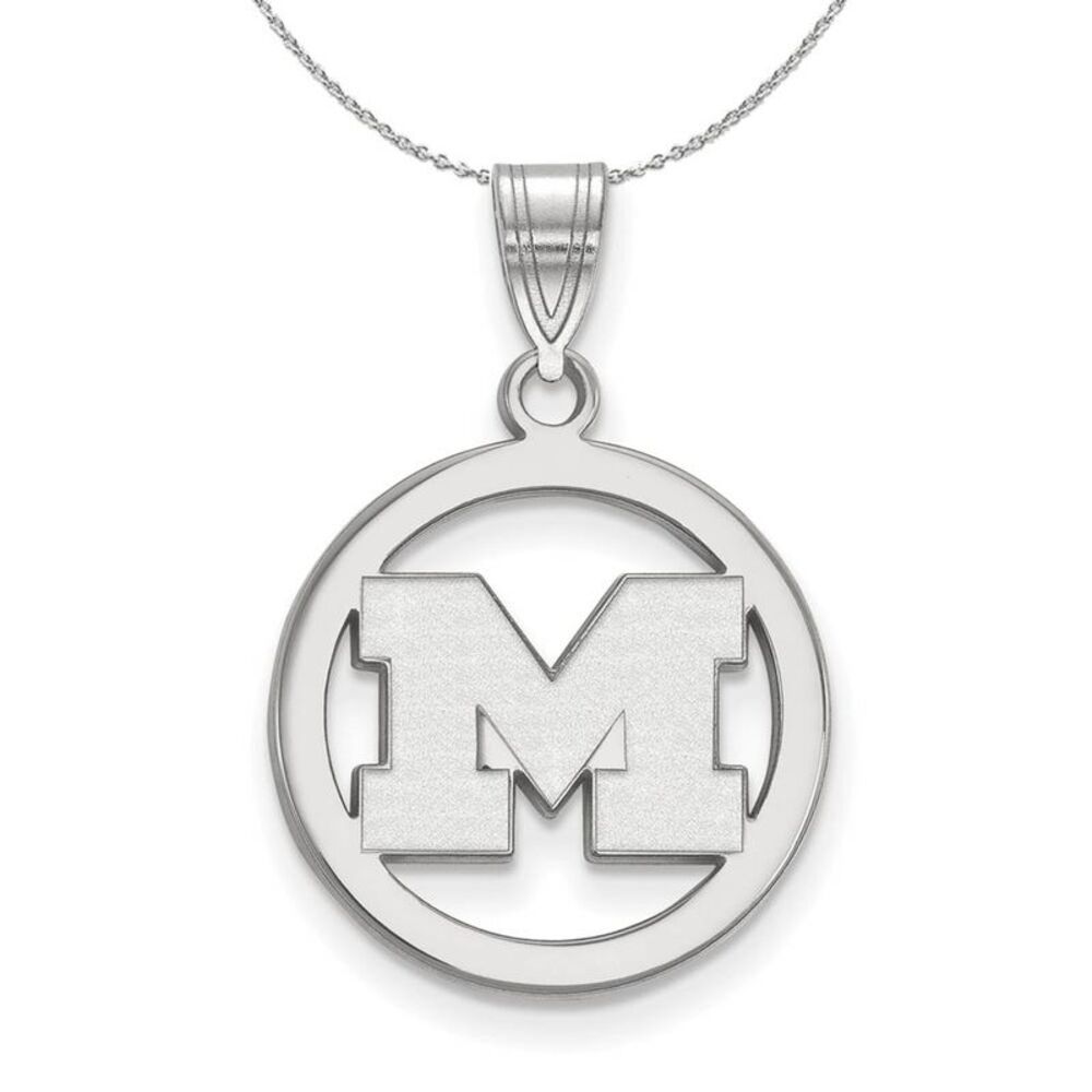 Sterling Silver U. of Michigan Small Initial M Circle Necklace, 24 In